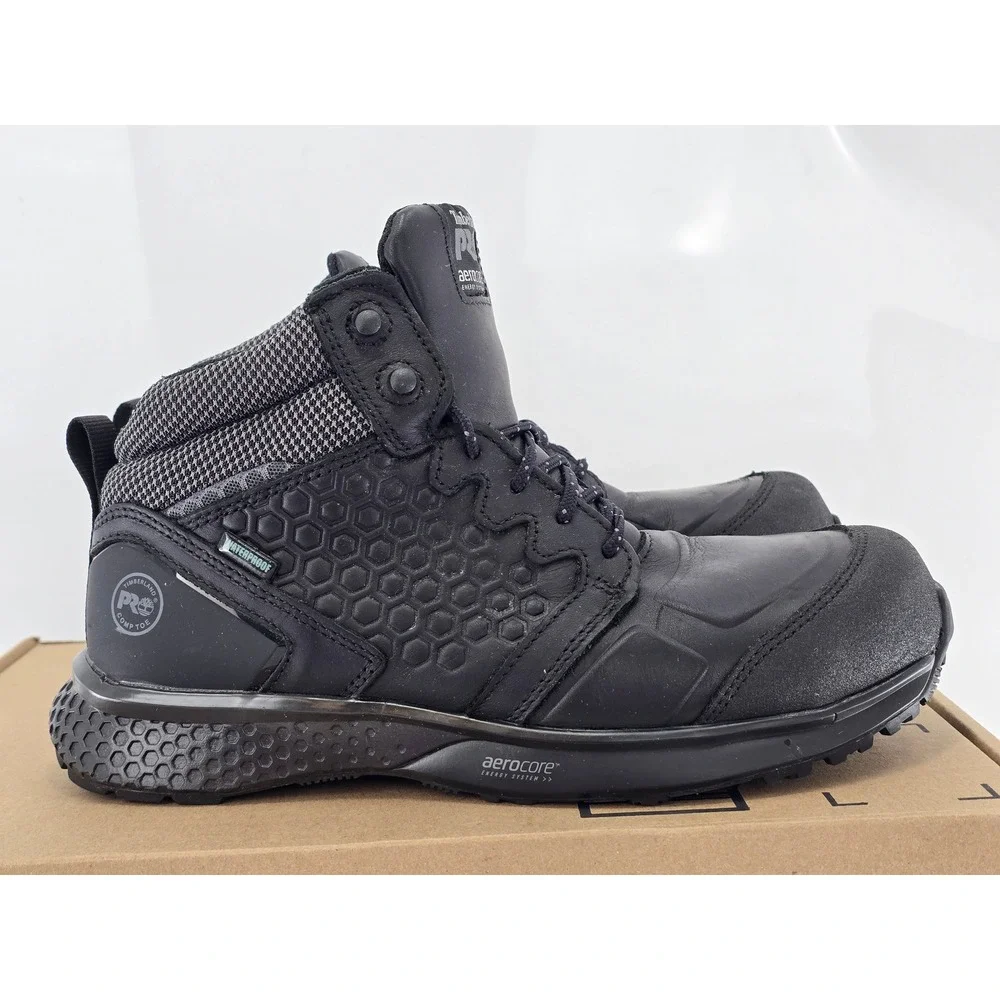 Timberland PRO Reaxion Composite Toe Work Boots Mens 9W Black Waterproof -Good